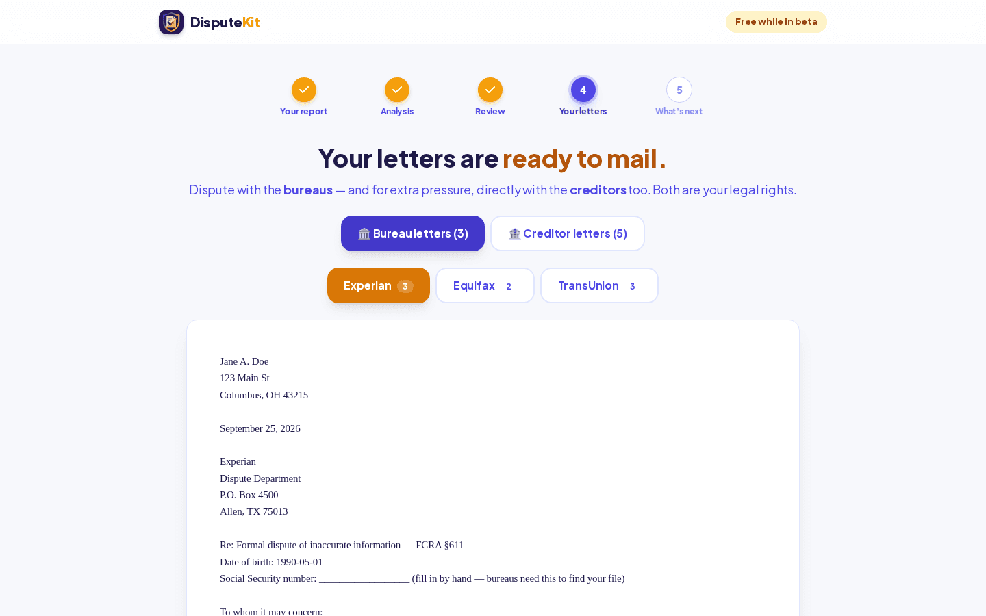 Generated dispute letter